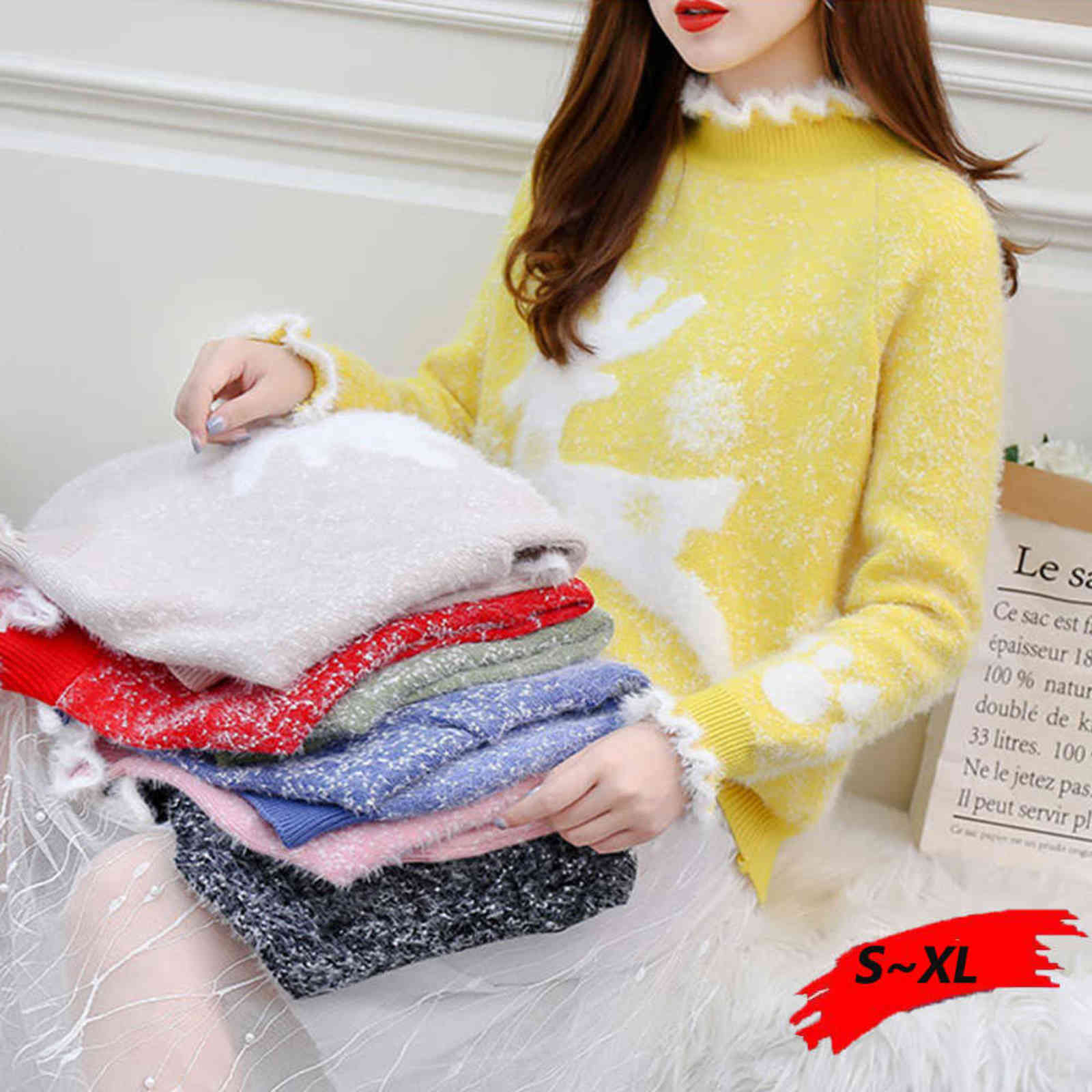 turtle neck xmas sweater yellow ugly christmas sweater women's turtleneck oversized sweater jumper sweters women invierno 2019 Y1118