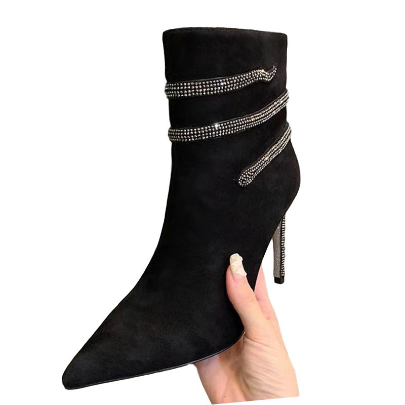 Boots Fall sexy shoes women Snake crystal twine thin high heels pointed toe suede ankle botas stilettos ladies short boots ZGJU, Black
Boots Fall sexy shoes women Snake crystal twine thin high heels pointed toe suede ankle botas stilettos ladies short boots ZGJU, Black