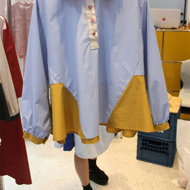 Nomikuma Blusas Mujer De Moda Spring Contrast Color Peter Pan Collar Shirt Causal Puff Long Sleeve Blouses Women Tops 6F528 210427