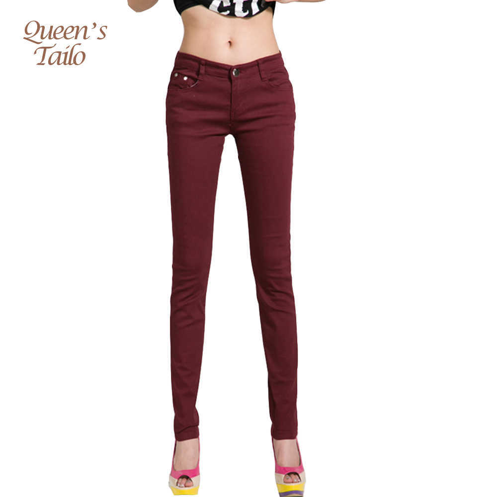Jean Cotton Pencil Leggings Skinny Mid Waist Woman Slim Fit Full Length Candy Color 210809