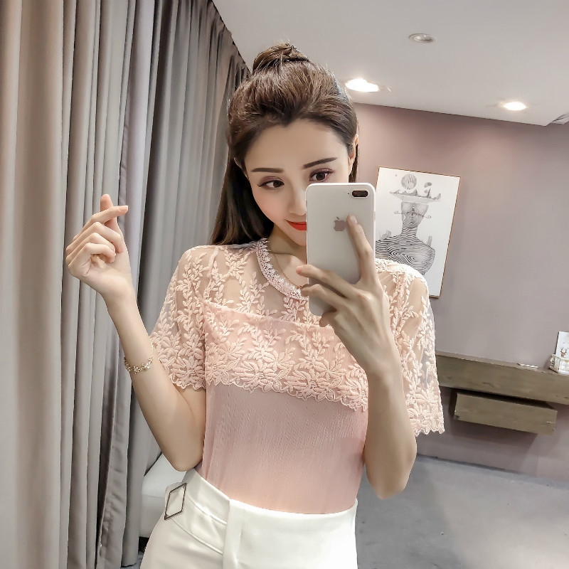 blouses woman womens tops and short sleeve shirts lace chiffon blouse chemisier femme 4408 50 210506