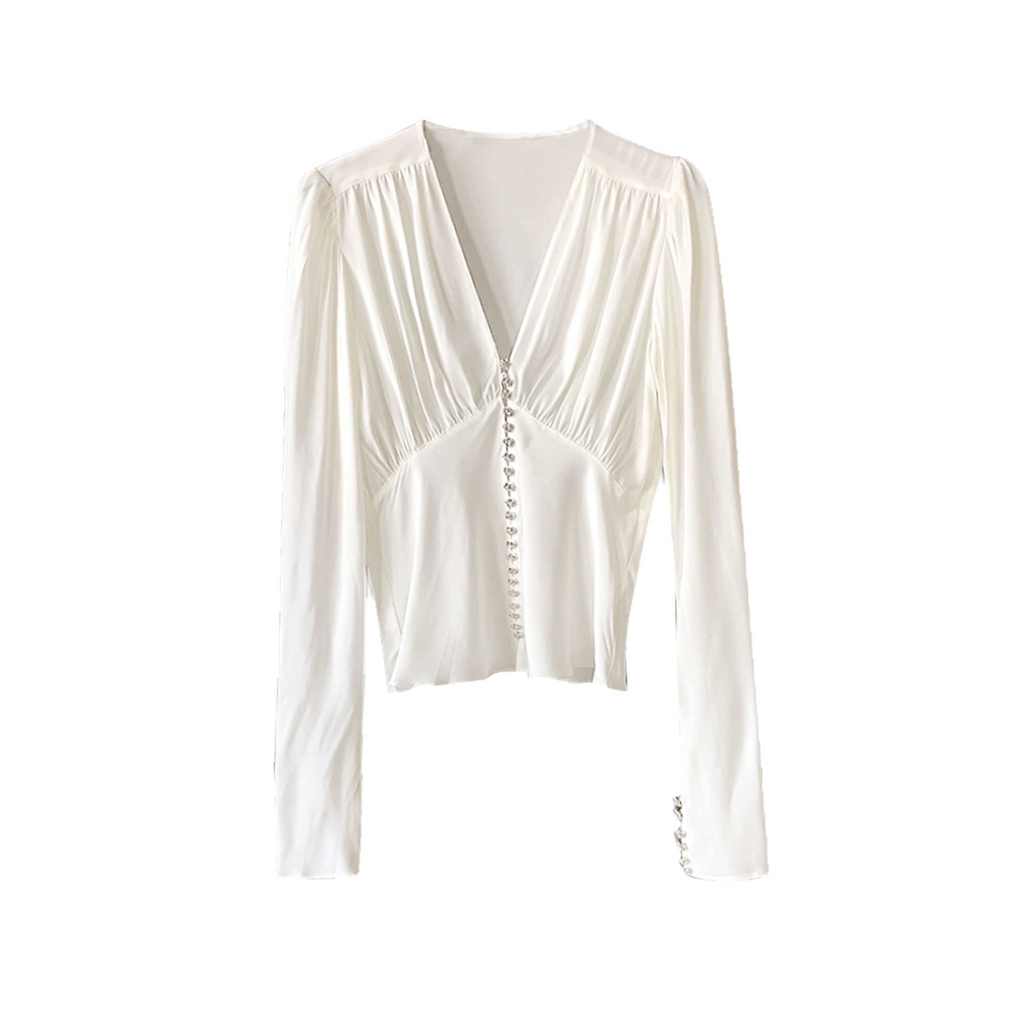 VANOVICH Korean Spring and Summer Fashion Thin V-neck Buttons Fold Shirt Office Lady Women Vintage Top 210615, White
VANOVICH Korean Spring and Summer Fashion Thin V-neck Buttons Fold Shirt Office Lady Women Vintage Top 210615, White