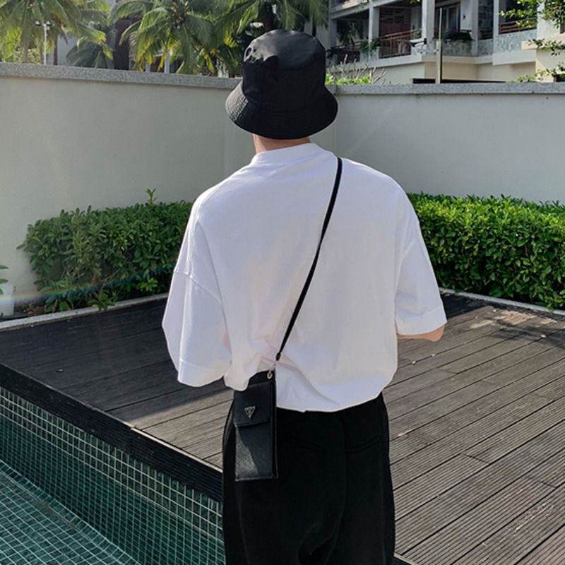 IEFB Summer Half High Collar Base Men's T-shirt Cotton White Short Sleeve Tee Mens Korean Fashion Simple Causal Tops 9Y7526 210524