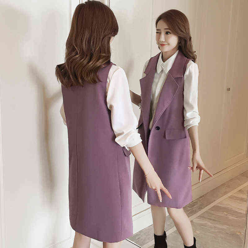 Spring Elegant Purple Women's Vest Office Lady Korean Long Sleeveless Jacket Fashion Slim Black Female Coat Veste Femme 211120