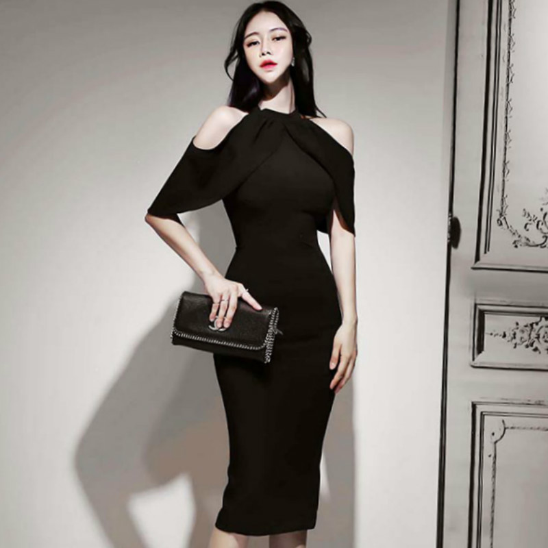 Women Cloth Korea Lady Sexy Halter Vestidos Off Shoulder Slim Knee-Length Bodycon Black Sheath Party Dresses, Black;gray
Women Cloth Korea Lady Sexy Halter Vestidos Off Shoulder Slim Knee-Length Bodycon Black Sheath Party Dresses, Black;gray
