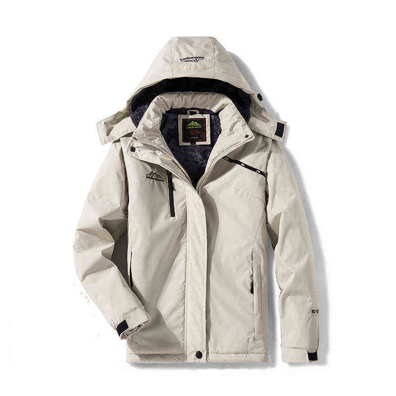 Winter Men Casual Windproof Waterproof Thicken Warm Jacket Zipper Hooded Fleece Long Sleeve Solid Color Parka 211214Z