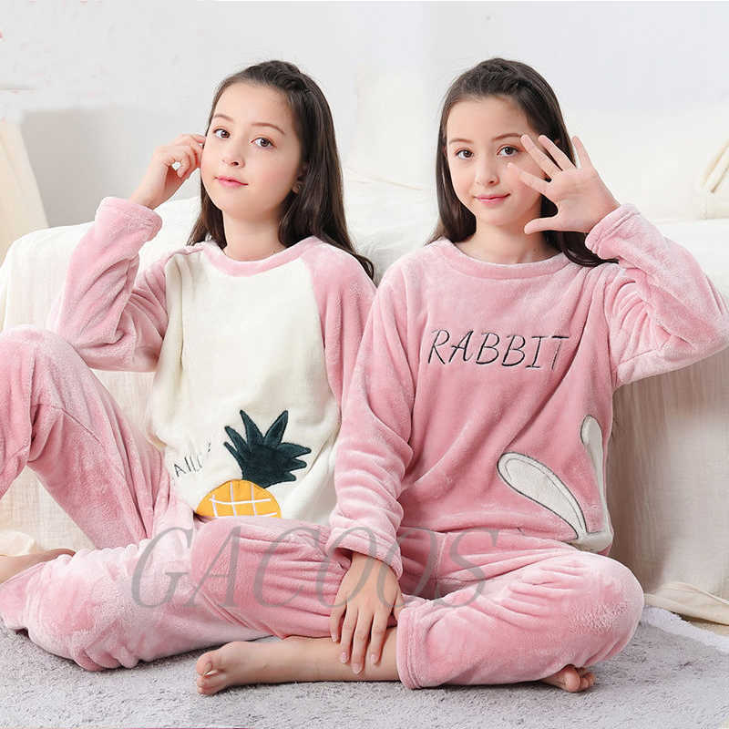 Boys Girls Clothes Pajamas Set Flannel Fleece Warm Catoon Sleepwear Teen Home Suit Winter Fall Spring 6 8 10 12 14Y Pyjamas Kids 210728