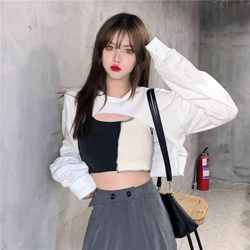 Sweatshirt Women Korean Streetwear Long Sleeve Sweatshirts Pullover+Vest Casual Party Crop Top Autumn Women's Clothing 211109
