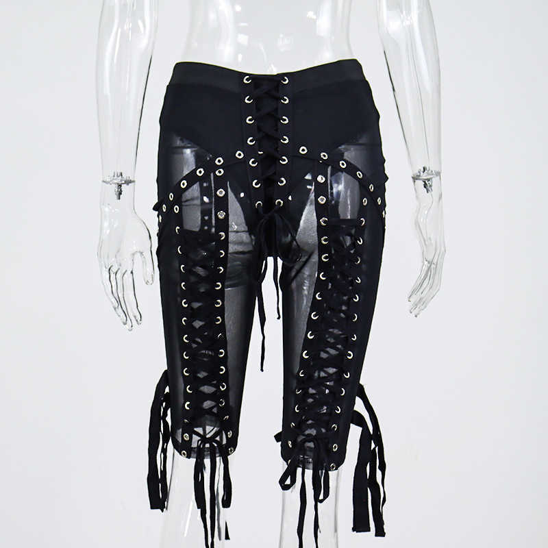 Laced Up Mesh Short Sexy Summer Skinny Street Wear Punk High Waist Biker Shorts Crisscross Eyelets Lace-up Shorts 210611