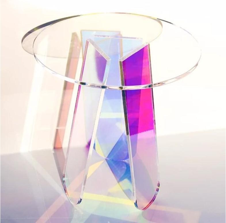 Garden Sets Acrylic Rainbow Color Coffee Table, Iridescent Glass End Round Side Table Modern Accent TV for Living Bed Room Decoration