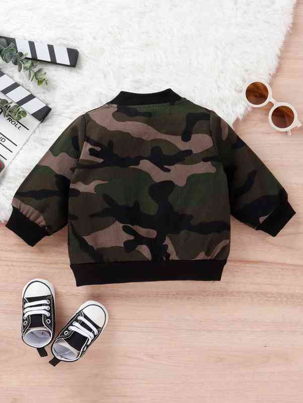 Baby Camo Print Zipper Bomber Jacket SHE