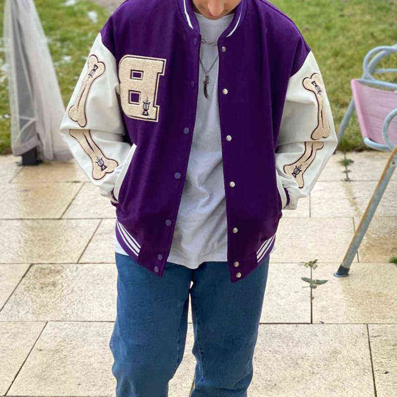Men Varsity Bomber Jacket Harajuku Korea Bone Letter Patchwork Hip Hop Streetwear Single Bbreasted Baseball Coats Unisex College Y211221, Purple
Men Varsity Bomber Jacket Harajuku Korea Bone Letter Patchwork Hip Hop Streetwear Single Bbreasted Baseball Coats Unisex College Y211221, Purple
