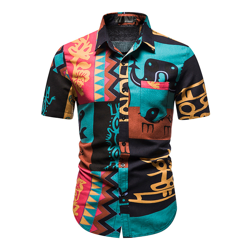 Print Shirts Men Beach Casual Holiday Hawaiian Shirt Mens African Dashiki Ethnic Oversized Short Sleeve Camisas Cosy Streetwear 210524