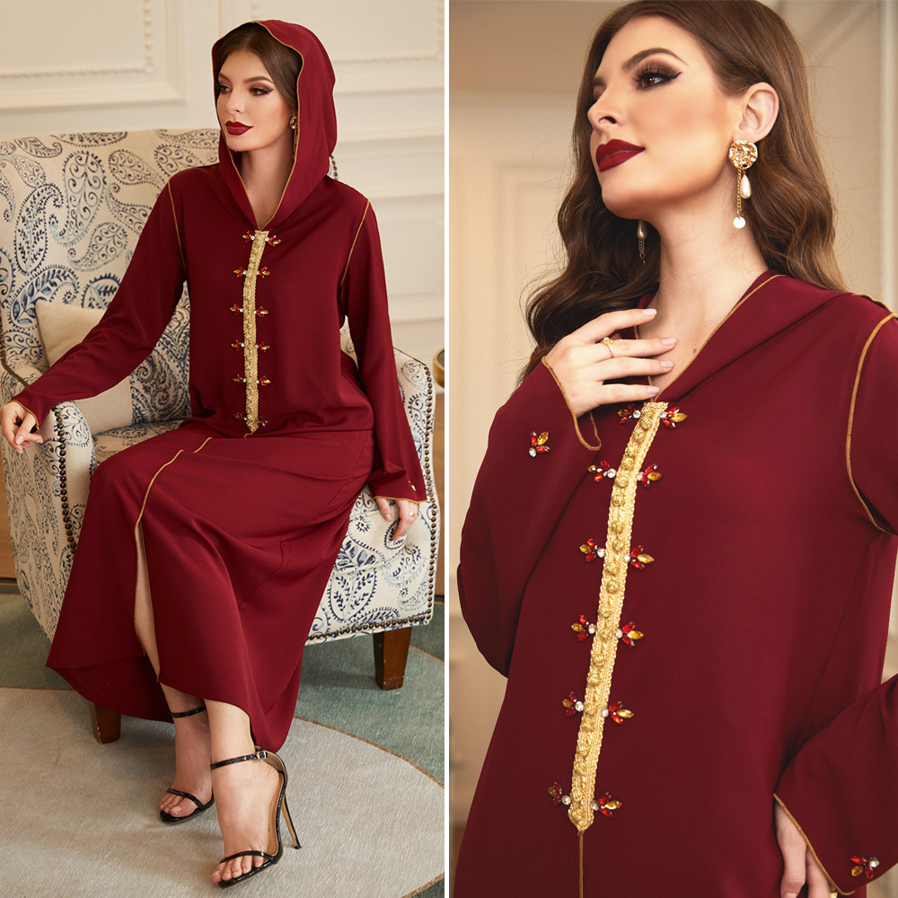Arab Muslim Dress Women Hooded Diamond Long Sleeve Maxi Vestidos Islamic Clothing Abaya Moroccan Kaftan Musulman Ramadan Elbise
Arab Muslim Dress Women Hooded Diamond Long Sleeve Maxi Vestidos Islamic Clothing Abaya Moroccan Kaftan Musulman Ramadan Elbise