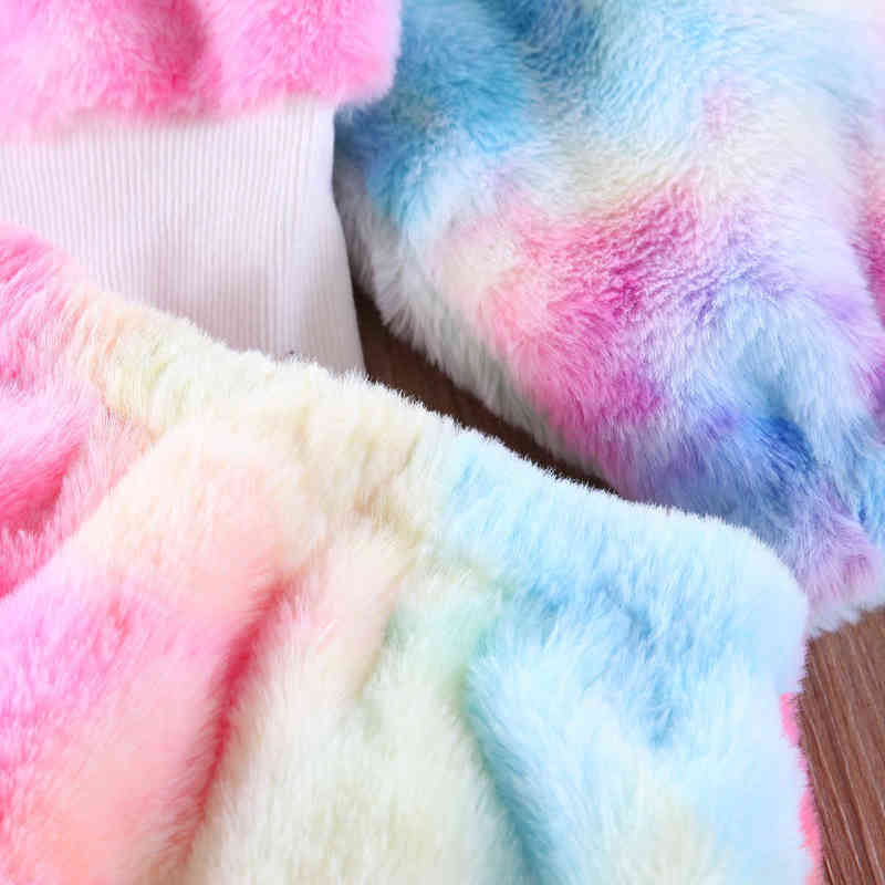 Girls' Faux Fur Jacket Two 2 Piece Cute Girl 3t Girls Clothes For Outfits Skirt Tie Tye Dye Set Boutique Kids Winter Clothing Y220310