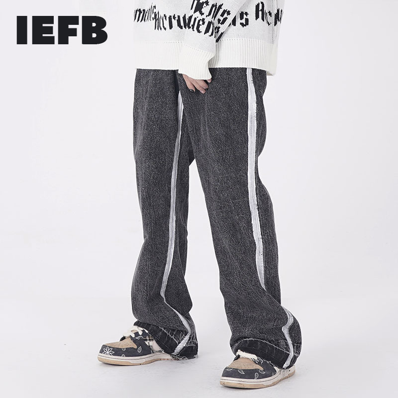 IEFB Men's High Street Fashion Splash Ink Paint Jeans Flared Pants Male's Fashion Loose Hip Hop Loose Wide Leg Pants Strip Y4988 210524