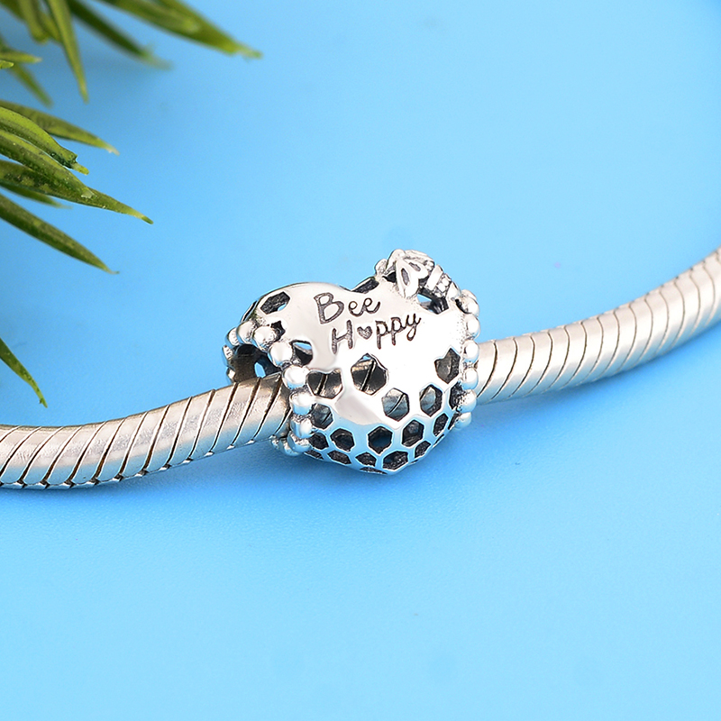 Fit Original Brand Charm Bracelet 100% 925 Silver Animal Honeycomb Bee Mine Black Enamel Body Wing Bead Making Berloque DIY