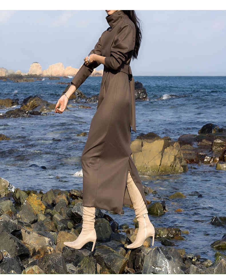 Korean Chic Elegant Temperament Turtleneck Dress Women Slim Waist Casual Belt Maxi Dresses Vestidos Mujer 210519
