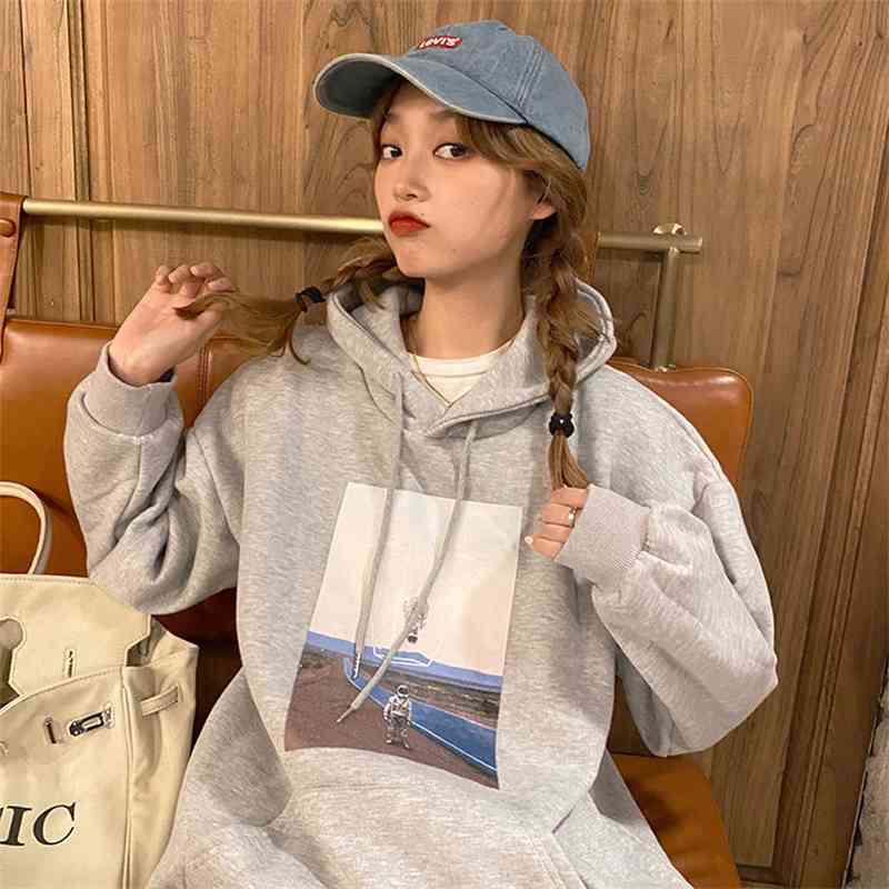 2 colors autumn and winter korean style super large print thicking hoodies womens warm sweatshirts female (F4146) 210423
