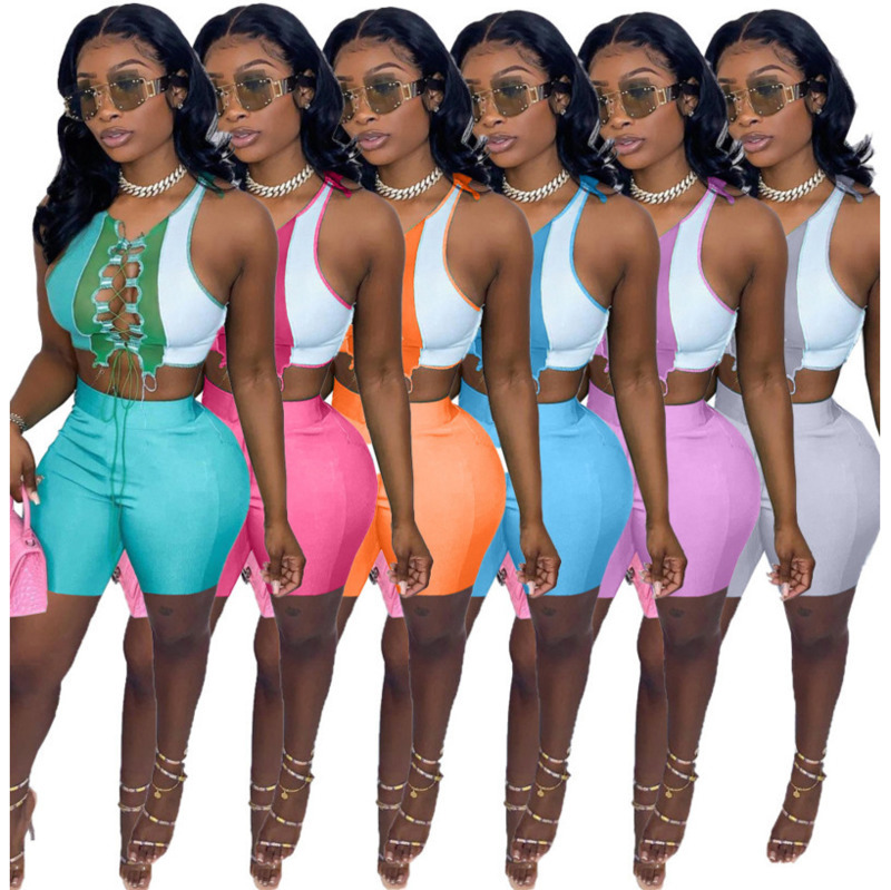 Women Tracksuits Two Piece Sets Designer Summer Shorts Outfits Sexy Round Neck Color Contrast Splicing Hollow Out Sleeveless Vest, Purple
Women Tracksuits Two Piece Sets Designer Summer Shorts Outfits Sexy Round Neck Color Contrast Splicing Hollow Out Sleeveless Vest, Purple