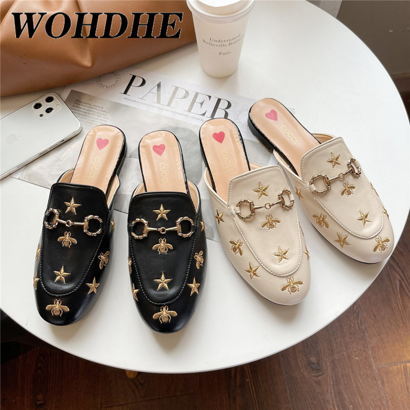 Embroidered Bee Mules Shoes Metal Buckle Leather Slip on Flats Women Comfortable Beauty Half Slipper Snug Shoes, Black
Embroidered Bee Mules Shoes Metal Buckle Leather Slip on Flats Women Comfortable Beauty Half Slipper Snug Shoes, Black