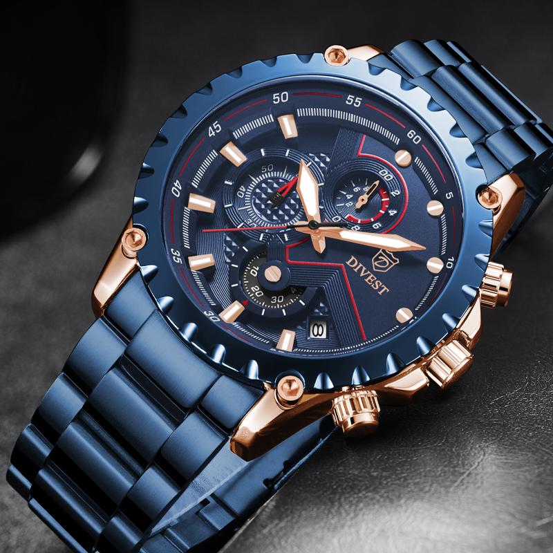 Wristwatches Mens Watches DIVEST Fashion Stainless Steel Business Watch Luxury Luminous Waterproof Chronograph Quartz Relogio Masculino, Silver black silver
Wristwatches Mens Watches DIVEST Fashion Stainless Steel Business Watch Luxury Luminous Waterproof Chronograph Quartz Relogio Masculino, Silver black silver