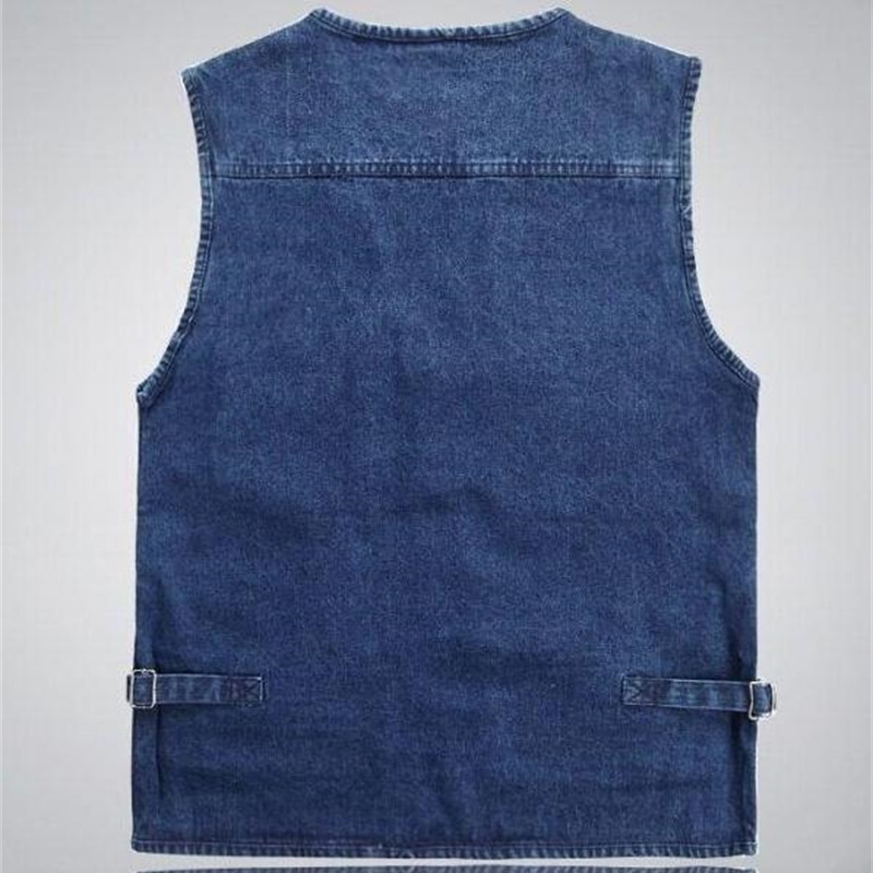 Male Denim Vests Men Fashion 4XL 5XL Vest Mens Combats Cotton Multi Pocket Sleevless Coats Jean Jacket Zipper Men's Jeans Tanks 210518