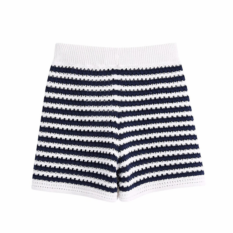 Casual Women High Waist Shorts Summer Fashion Ladies England Style Female Striped Knit Straight-leg 210515
