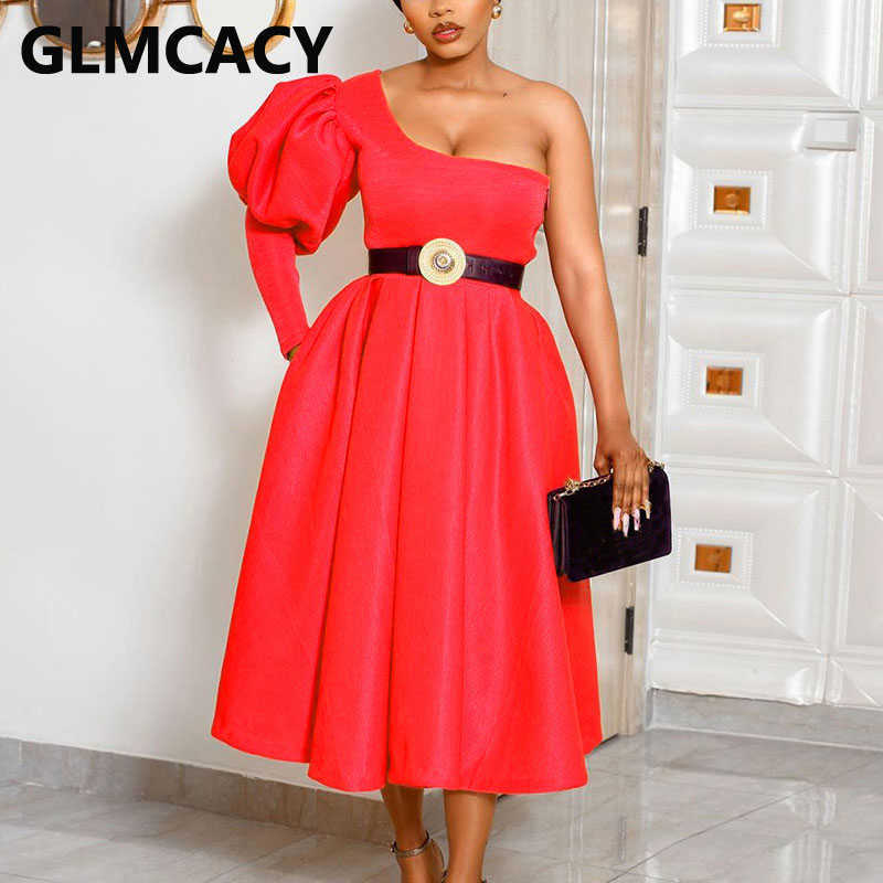 Women One Shoulder Sweet Party Dress Classy Evening Midi Dresses Gown 210702