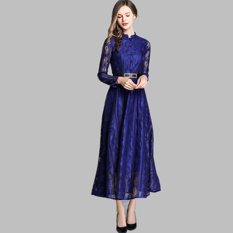 Women Casual Lace Dress Autumn Fashion Long Sleeve Plus Size Elegant Runway Women's Party Dresses Vestidos 210520