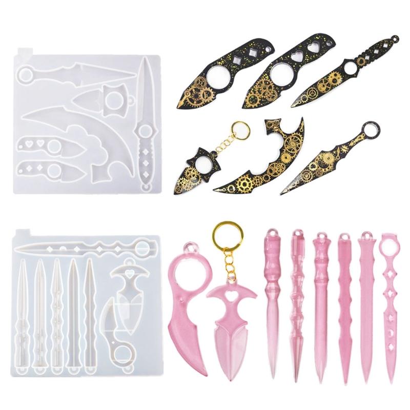 Keychains 2Pcs Self-Defence Finger Key Chain Resin Swords Knife Dagger Keychain Casting Silicone Mould Jewelry Making Tools
Keychains 2Pcs Self-Defence Finger Key Chain Resin Swords Knife Dagger Keychain Casting Silicone Mould Jewelry Making Tools