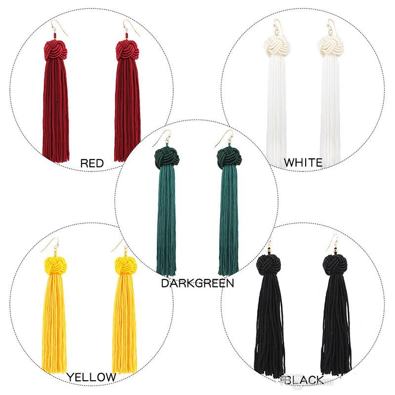 Handmade Tassel Earrings Fashion Black Yellow Red Long Tassel Dangles Earrings Broncos Silk Fringed Jewellery For Women