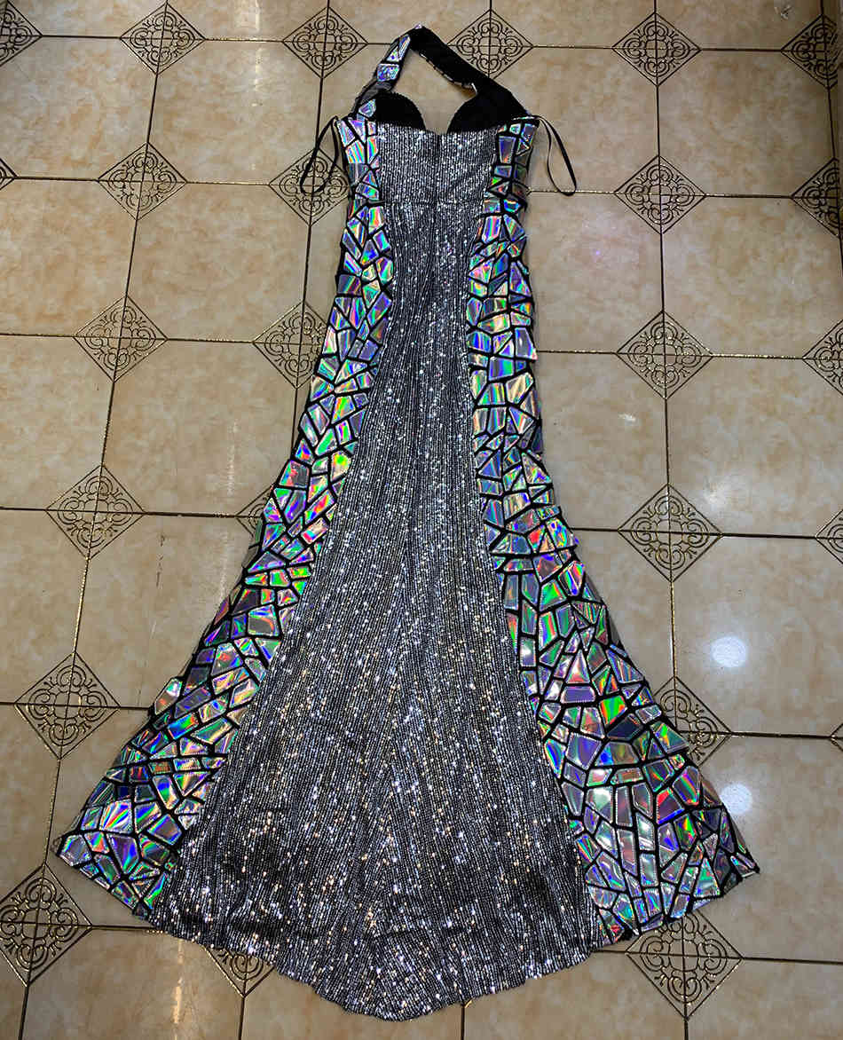 Free Sexy Runway Sequined Long Dress Women Slanted Collar One Shoulder Bodycon Fishtail Club Party 210524