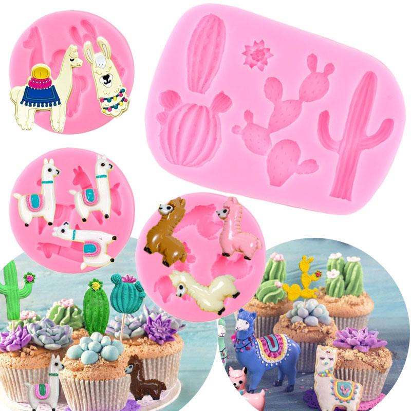 

Baking Moulds Alpaca Cactus Silicone Mold Baby Birthday Cake Decorating Tools Molds DIY Cupcake Topper Fondant Mould Chocolate