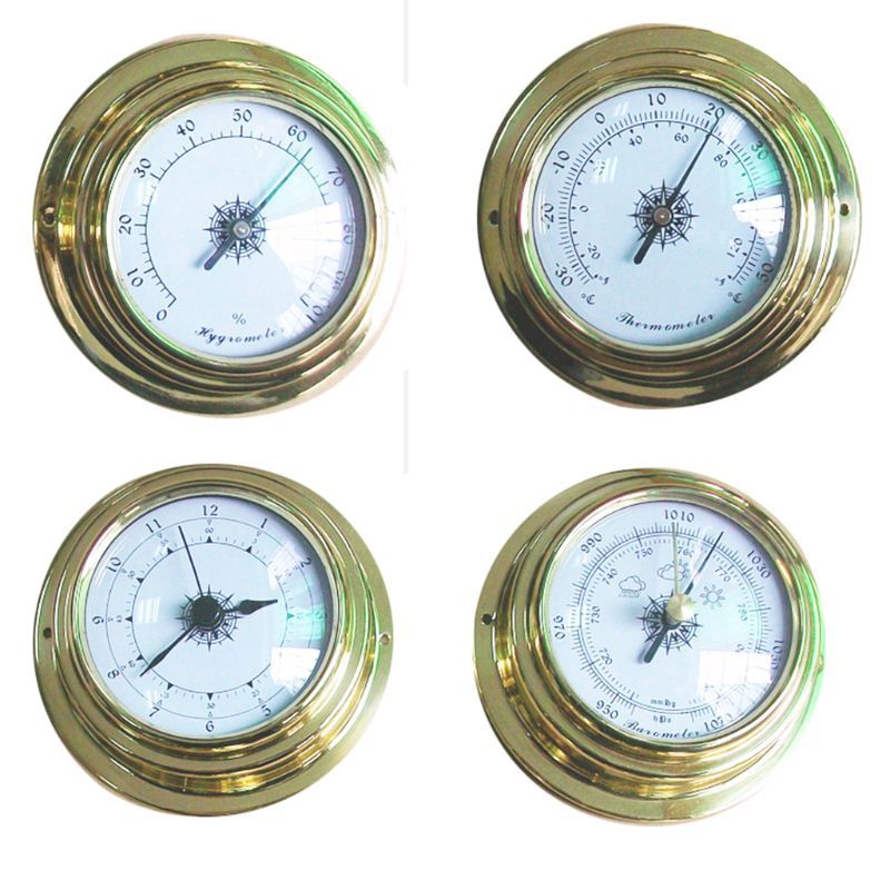 4 Inches 4 Stks/set Thermometer Hygrometer Barometer Watches Clock Copper Shell Zirkonium Marine For Weather Station 83XA