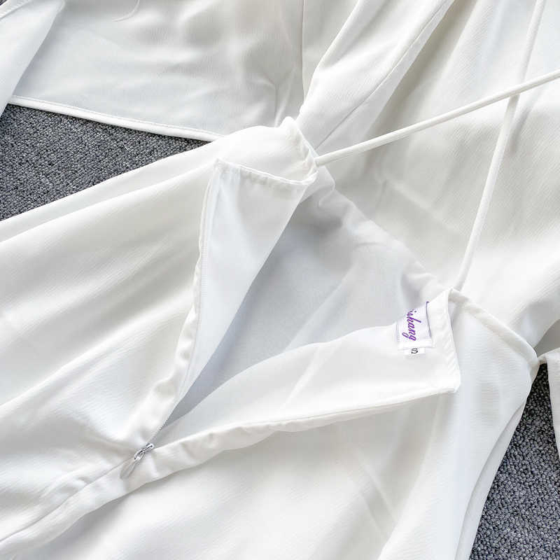 Chic Women's Beach Holiday Ins V Neck Sleeveless Backless Bow High Waist A-line Dress Lady White Vestidos L294 210527