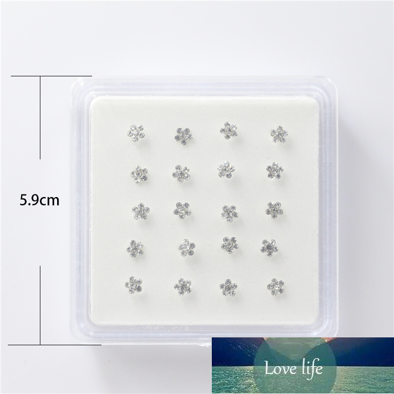 20Pcs/Box Body Nose Piercing Jewelry Nose Rings Studs For Women Colored Crystal Flower Nail Jewelry Wholesale