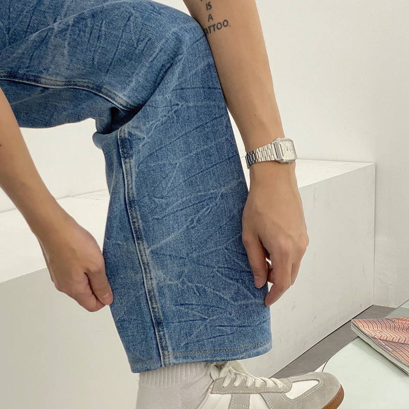IEFB Men's High Waist Wash Denim Trousers Korean Style Blue Jeans Spring Summer Straight Pants Loose Fit Fashion 9Y6221 210524