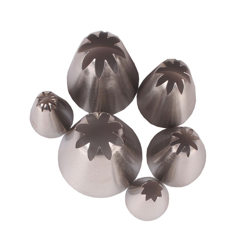 6Pcs/Set Silver Pastry Nozzle Fondant Decor 8-tooth Kitchen Gadgets Cookies Supplies 304 Stainless Steel Cakes Decoration