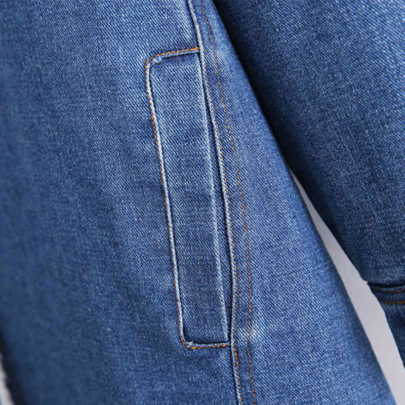 Women Fashion Denimn Long Jacket Casual Turn Down Collar Cotton Linen Coat Single Breasted Elegant Ladies Jackets Winter 210515