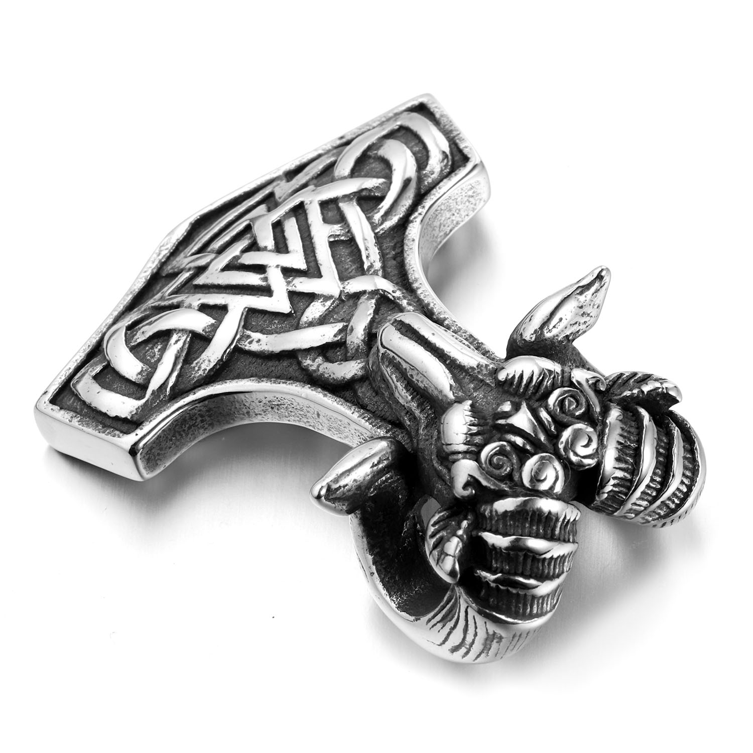 Vintage Men's Stainless Steel Pendant Necklace Norse Viking Goat Ram Odin Myth Punk Biker Charm with Ball Chain