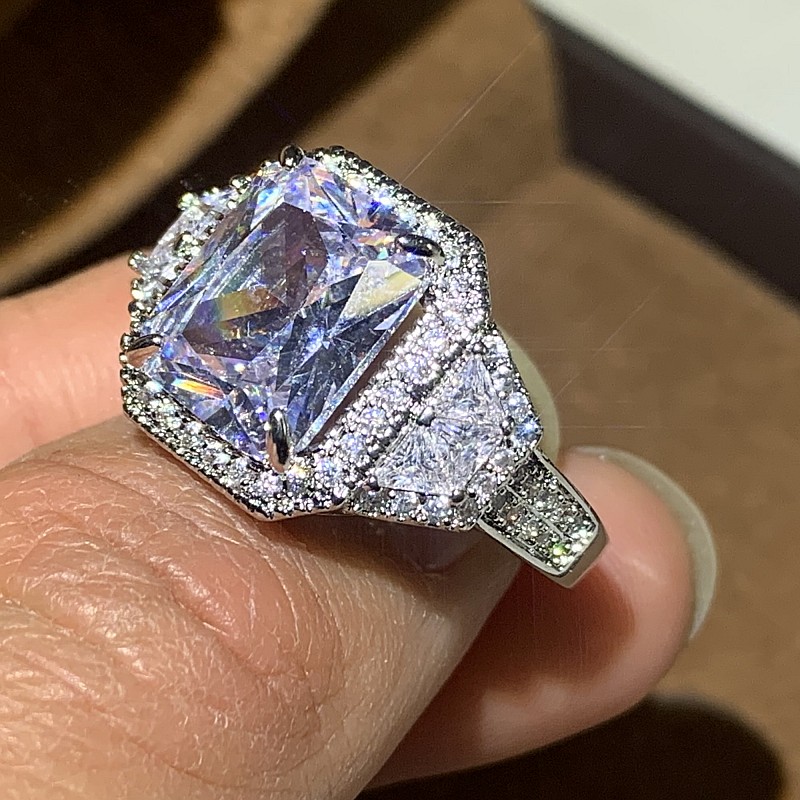 Sterling Sier Princess Cut White Topaz Large CZ Dia Engagement Ring for Women, Bridal Wedding Band, Eternity Ring, Size 6-10 Free shipping