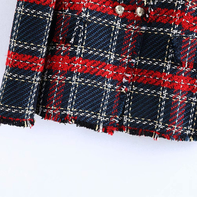 Small Incense Style Pattern Printed Suit Collar Tweed CHIC Female Jacket Long Sleeve Tweed Plaid Is Sweet Women's Coat 210507