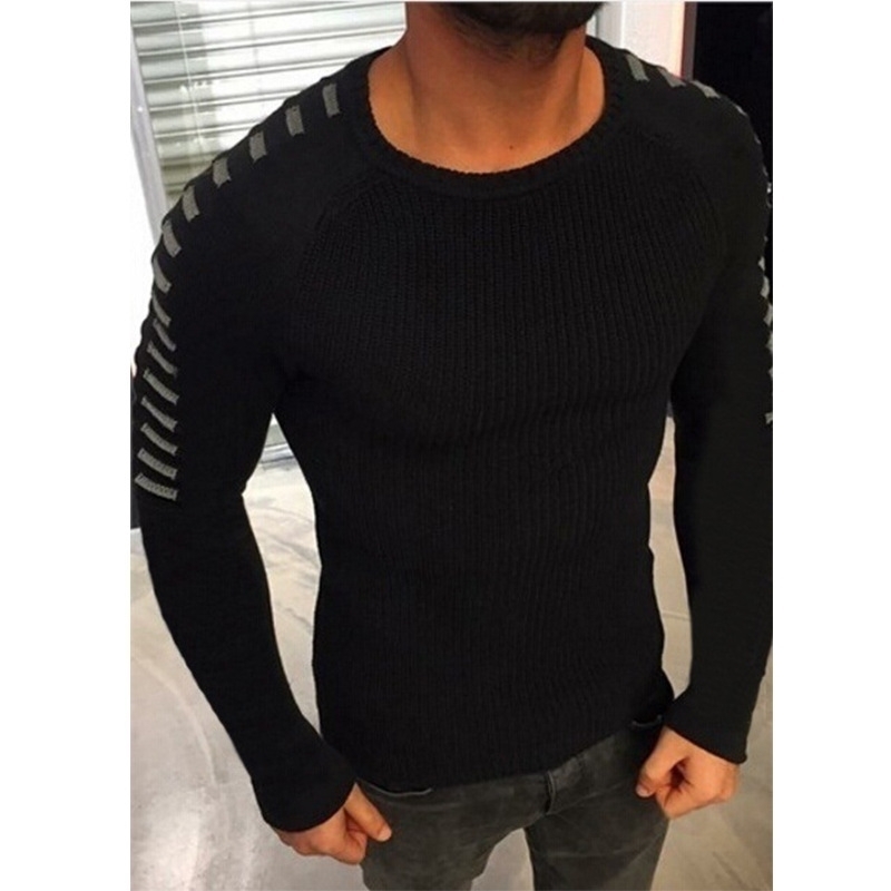 Sueter Masculino Autumn Long Sleeve O-neck Skinny Knitted Sweater Men Casual Black White Patchwork Pullover Ropa Hombre Invierno 210604