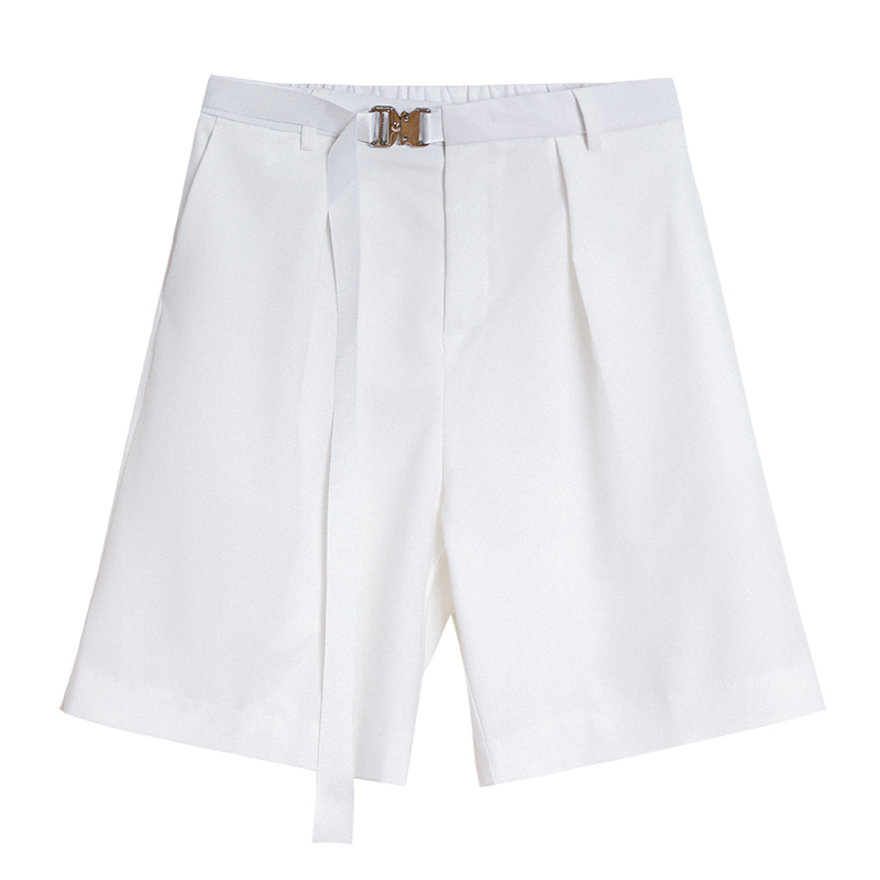 IEFB Men's Summer Lightweight White Knee Length Pants Man's Korean Fashion Casual Male Loose Suit Shorts with belt 210524