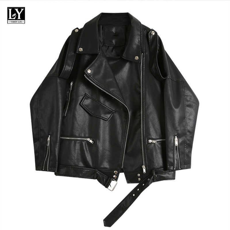 LY VAREY LIN Spring Women PU Faux Leather Jacket Casual Biker s Outwear BF Style Black Female Coat 210526