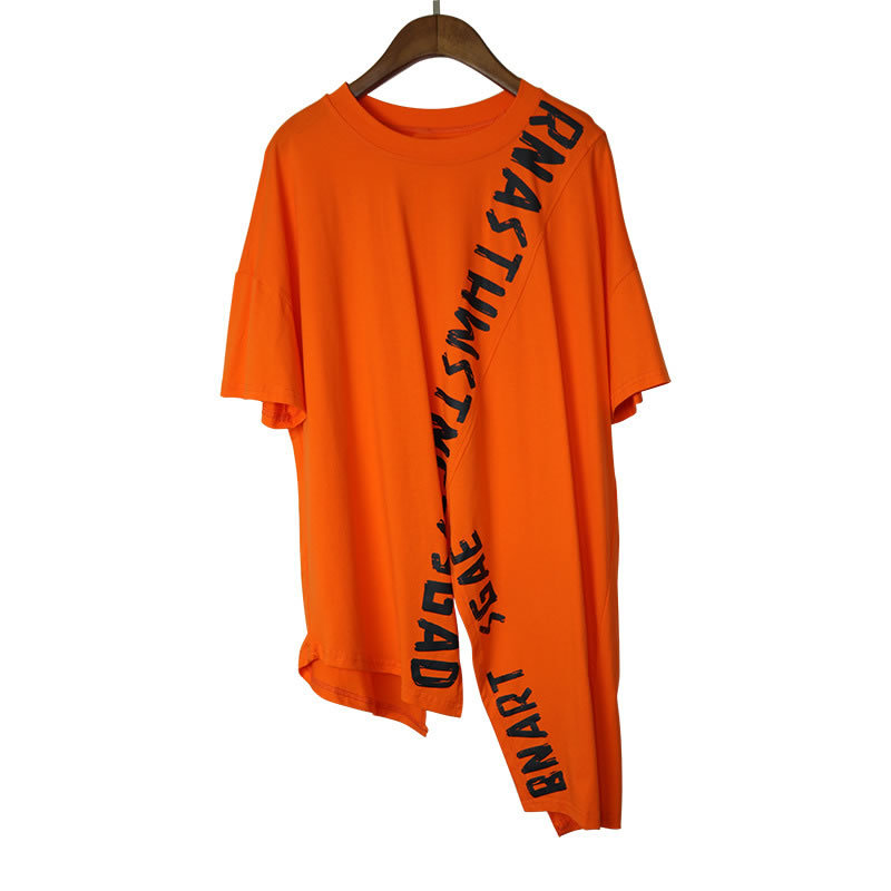 XITAO Irregular Letter T Shirt Fashion New Women Pullover Goddess Fan Print Patchwork Elegant Casual Style Loose Tee XJ4820 210322