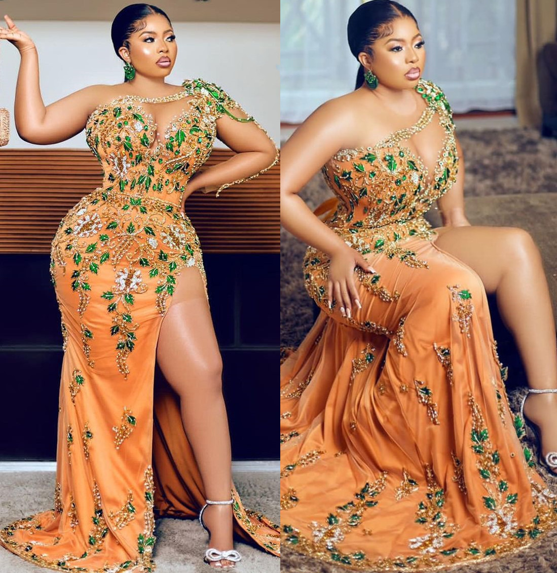 plus size arabic aso ebi orange luxurious mermaid prom dresses beaded crystals evening formal party second reception birthday engagement gowns dress z