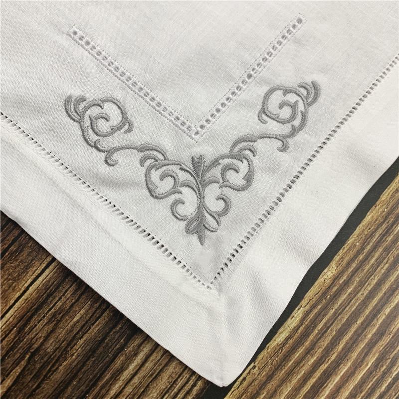 Table Napkin Set Of 12 Napkins White Hemstitched Linen Color Embroidered 18x18-inch