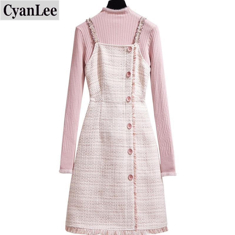 Women' Tracksuits Cyanlee Tweed Wool Korean Dress Women 2 Pcs Set Winter Elegant Ladies Knitted Sweater A-line Short Outfits
Women' Tracksuits Cyanlee Tweed Wool Korean Dress Women 2 Pcs Set Winter Elegant Ladies Knitted Sweater A-line Short Outfits